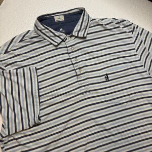 Johnnie-O Hangin Out Polo Shirt Men's Large Navy, Blue and White FLAW SMALL HOLE
